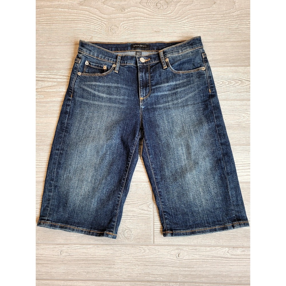 Banana Republic Womens Denim Bermuda Shorts Dark Wash Size 26 2 Stretch Indigo